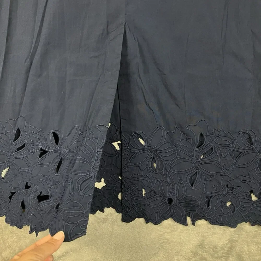 J Crew Tall Embroidered Shirt Dress Womens Blue Cotton Poplin Preppy Coastal